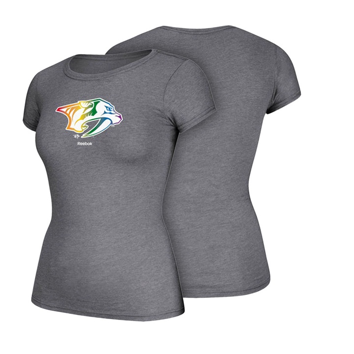 Women Nashville Predators Gray Hockey Is For Everyone Rainbow Team Pride T-shirt