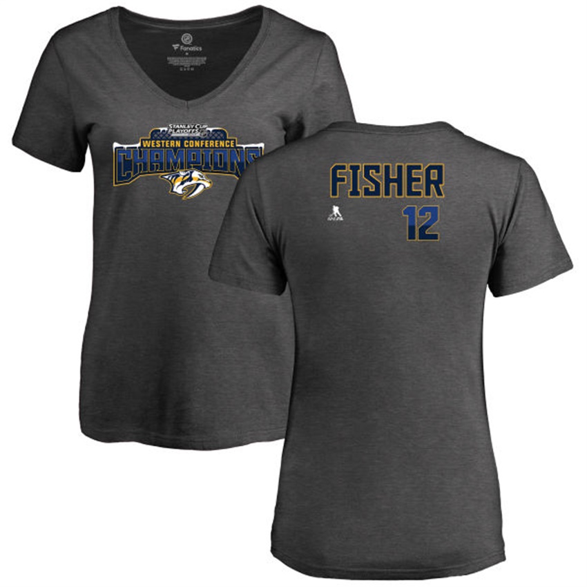 Women Predators Mike Fisher #12 Gray 2017 Stanley Cup Western Conference Champions Name And Number T-shirt