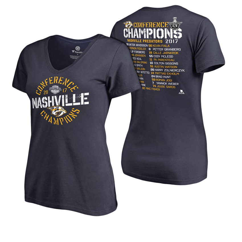 Women Nashville Predators Navy 2017 Western Conference Champions Roster T-Shirt