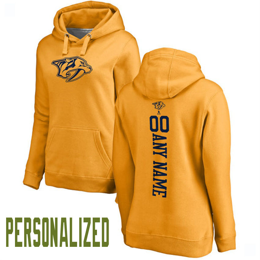 Women NHL Nashville Predators Gold Personalized One Color Backer Pullover Hoodie