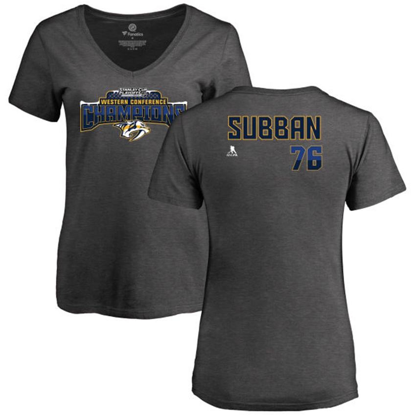 Women Predators P.K. Subban #76 Gray 2017 Stanley Cup Western Conference Champions Name And Number T-shirt