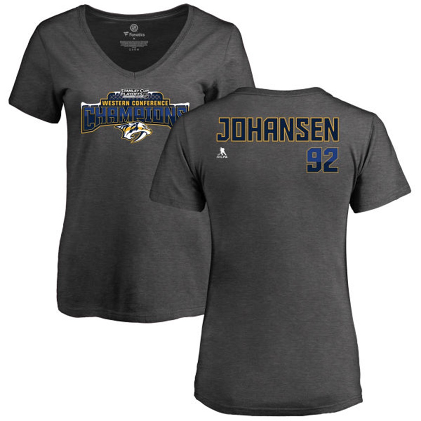 Women Predators Ryan Johansen #92 Gray 2017 Stanley Cup Western Conference Champions Name And Number T-shirt