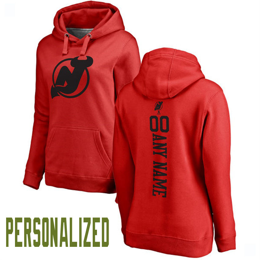 Women NHL New Jersey Devils Red Personalized One Color Backer Pullover Hoodie