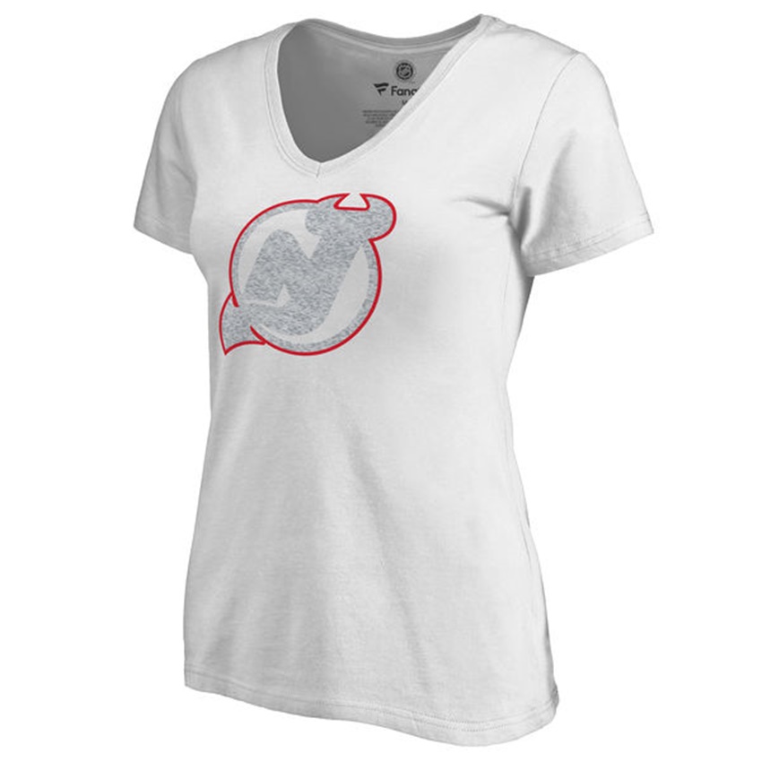 Women New Jersey Devils White White Out V-Neck T-shirt