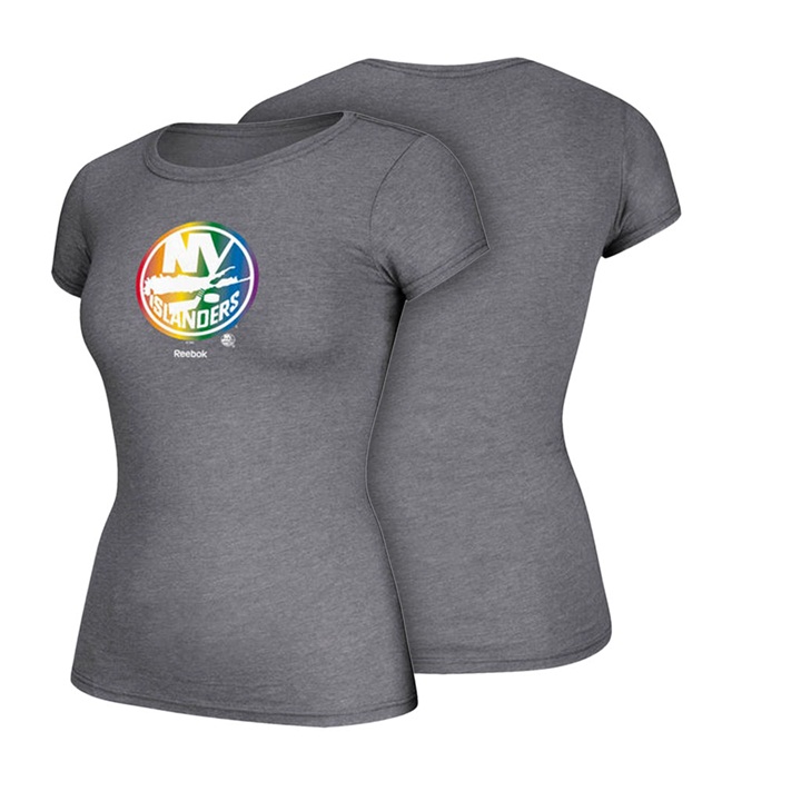 Women New York Islanders Gray Hockey Is For Everyone Rainbow Team Pride T-shirt