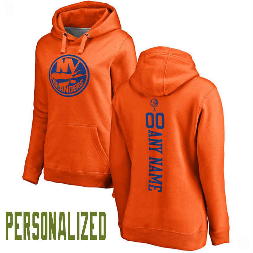 Women NHL New York Islanders Orange Personalized One Color Backer Pullover Hoodie