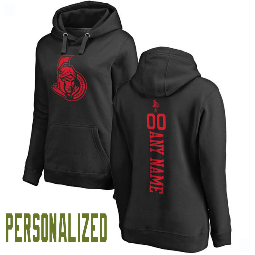 Women NHL Ottawa Senators Black Personalized One Color Backer Pullover Hoodie