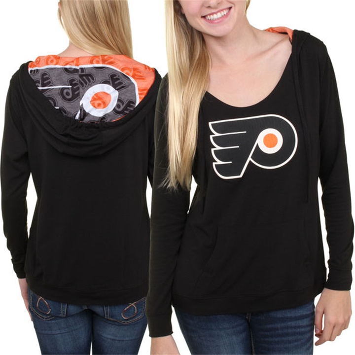 Women Philadelphia Flyers Black Team Logo Long Sleeve Hoodie