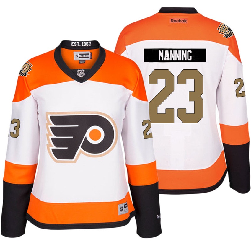 Women Flyers Brandon Manning #23 White 50th Anniversary Patch Jersey