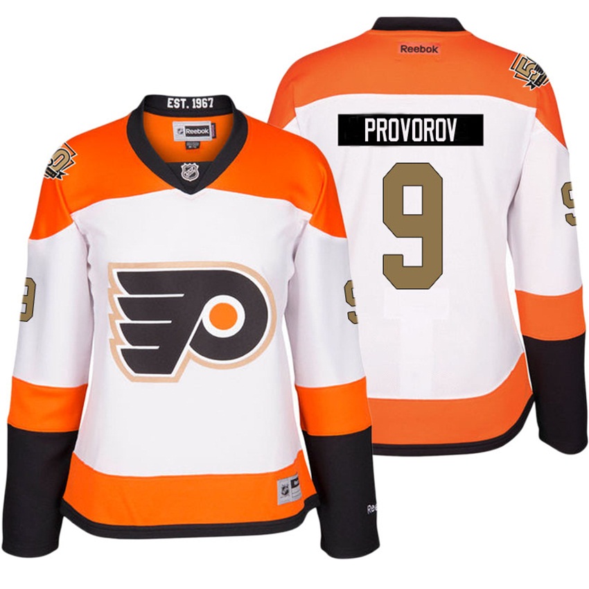 Women Flyers Ivan Provorov #9 White 50th Anniversary Patch Jersey