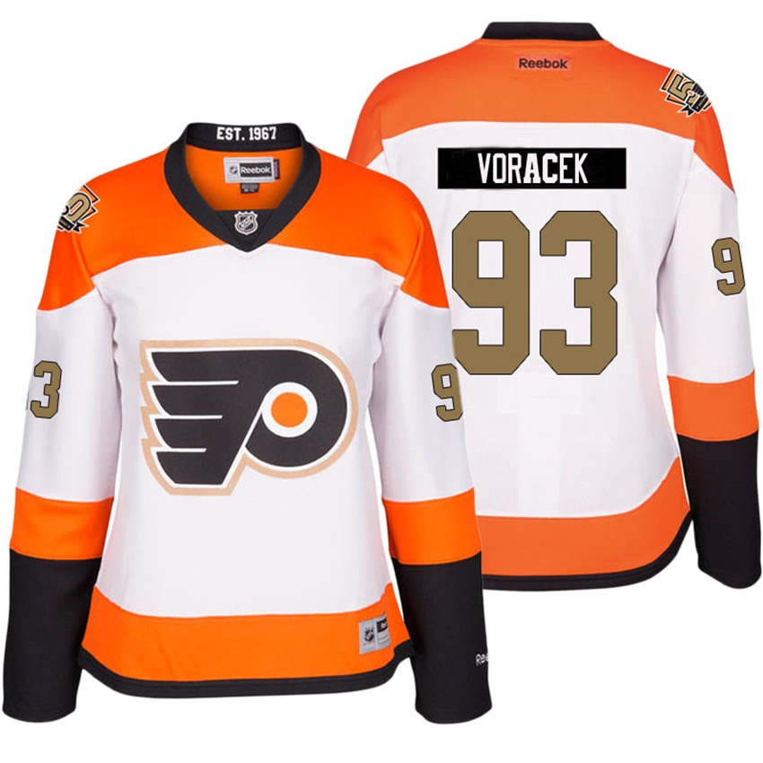 Women Flyers Jakub Voracek #93 White 50th Anniversary Patch Jersey