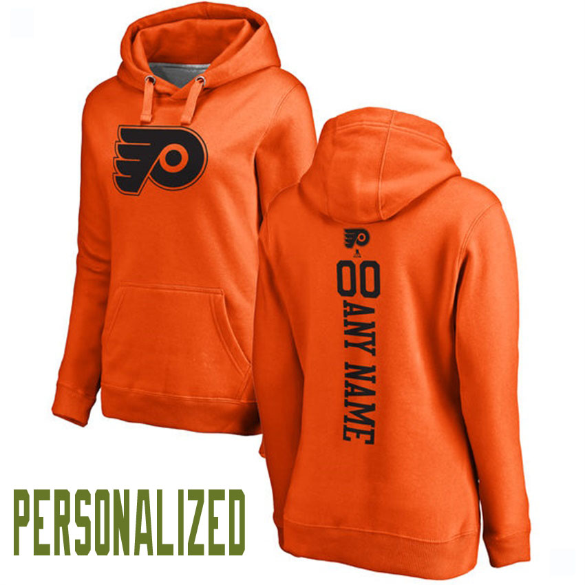 Women NHL Philadelphia Flyers Orange Personalized One Color Backer Pullover Hoodie