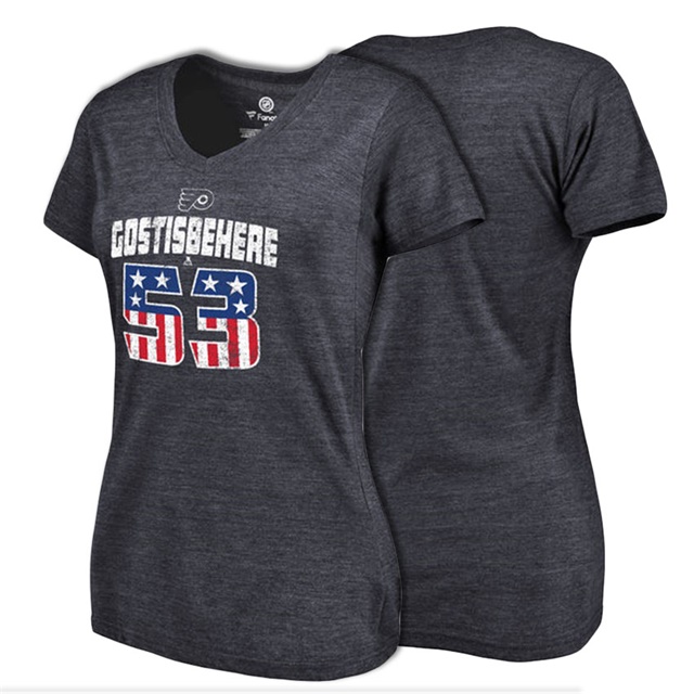 Women Flyers Shayne Gostisbehere #53 Navy Player Spangled Slim- Fit T-shirt