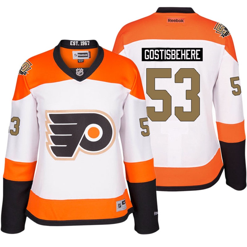 Women Flyers Shayne Gostisbehere #53 White 50th Anniversary Patch Jersey