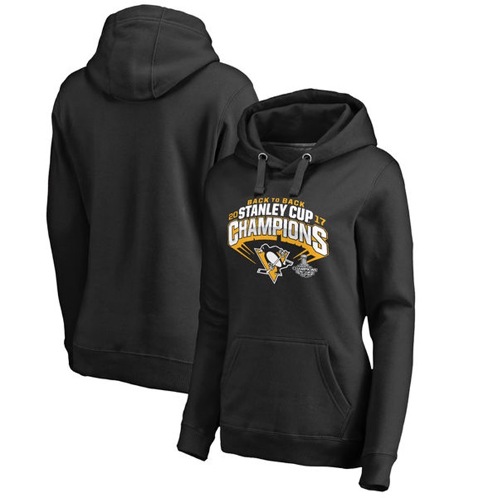 NHL Women Pittsburgh Penguins Black 2017 Stanley Cup Champions Pullover Hoodie