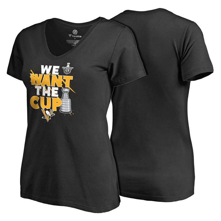 Women Pittsburgh Penguins Black Short Sleeve 2017 Stanley Cup T-shirt