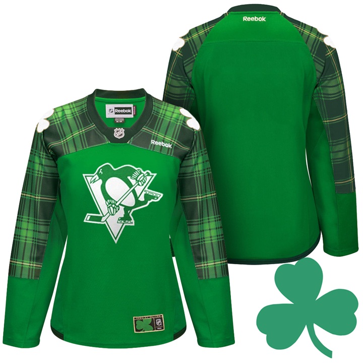 Women Penguins Green Three-leaved Shamrock Team Jersey