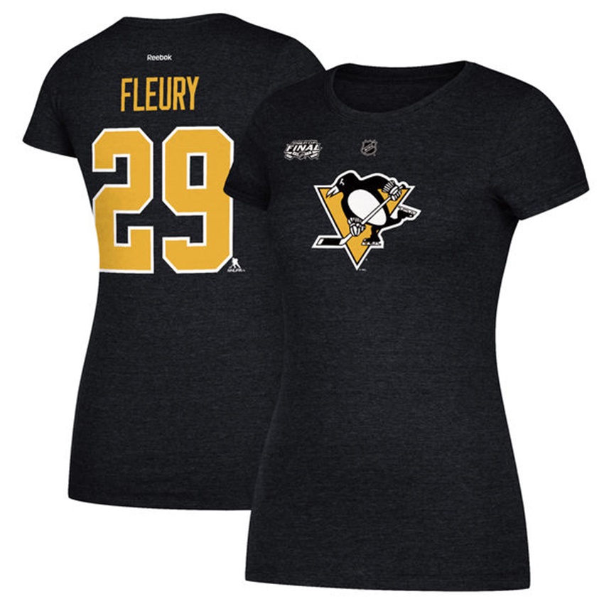 Women Penguins Marc-Andre Fleury #29 Black 2017 Stanley Cup Final Bound Player T-shirt