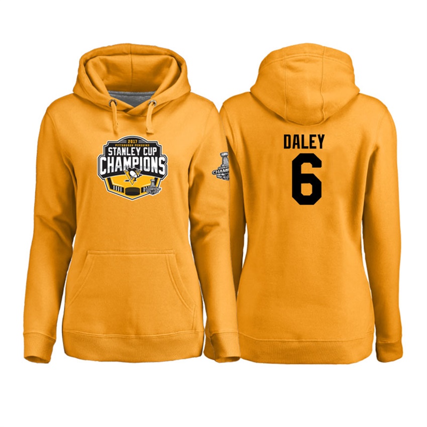 NHL Women Pittsburgh Penguins Trevor Daley #6 Gold 2017 Stanley Cup Champs Pullover Hoodie