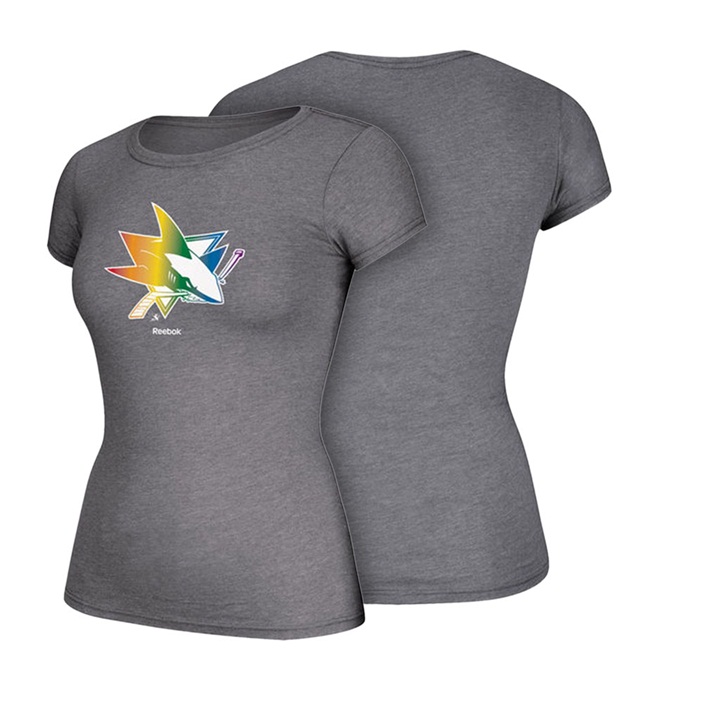 Women San Jose Sharks Gray Hockey Is For Everyone Rainbow Team Pride T-shirt