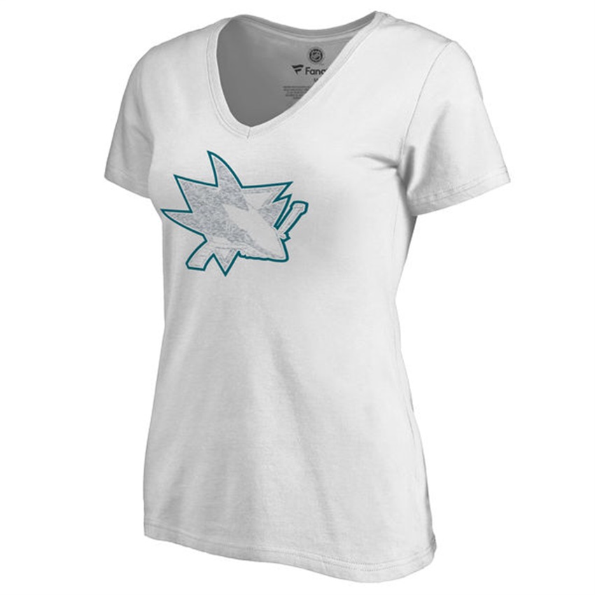 Women San Jose Sharks White White Out V-Neck T-shirt