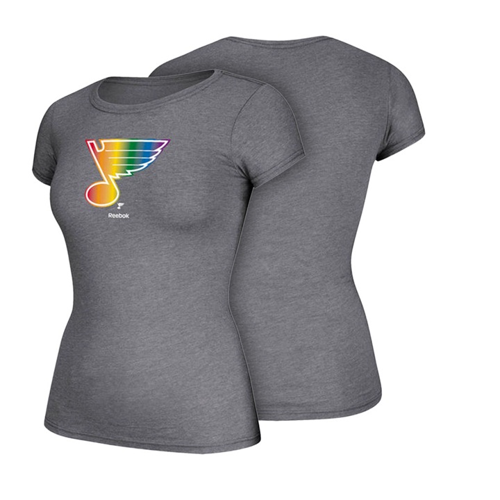 Women St. Louis Blues Gray Hockey Is For Everyone Rainbow Team Pride T-shirt