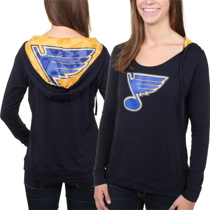 Women St. Louis Blues Navy Blue Team Logo Long Sleeve Hoodie