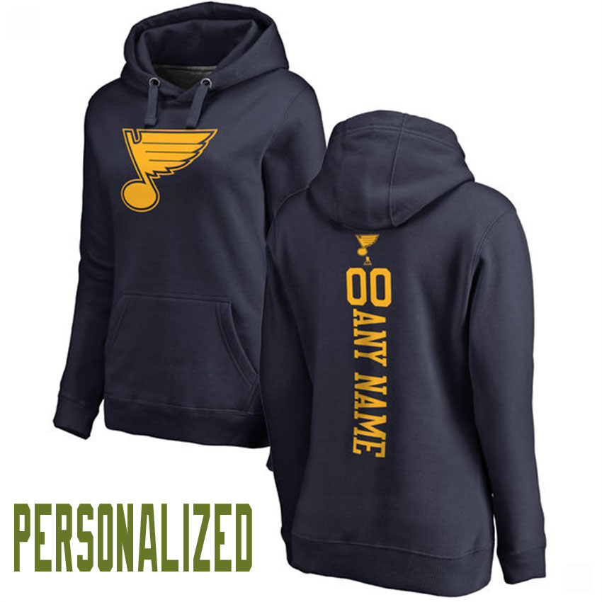 Women NHL St. Louis Blues Navy Personalized One Color Backer Pullover Hoodie