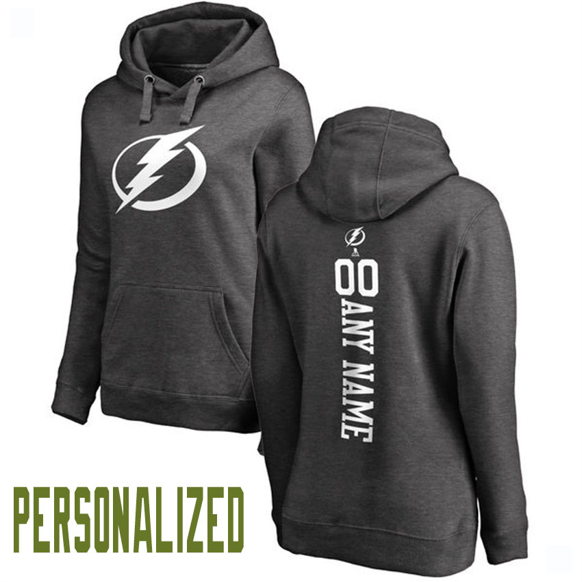 Women NHL Tampa Bay Lightning Charcoal Personalized One Color Backer Pullover Hoodie