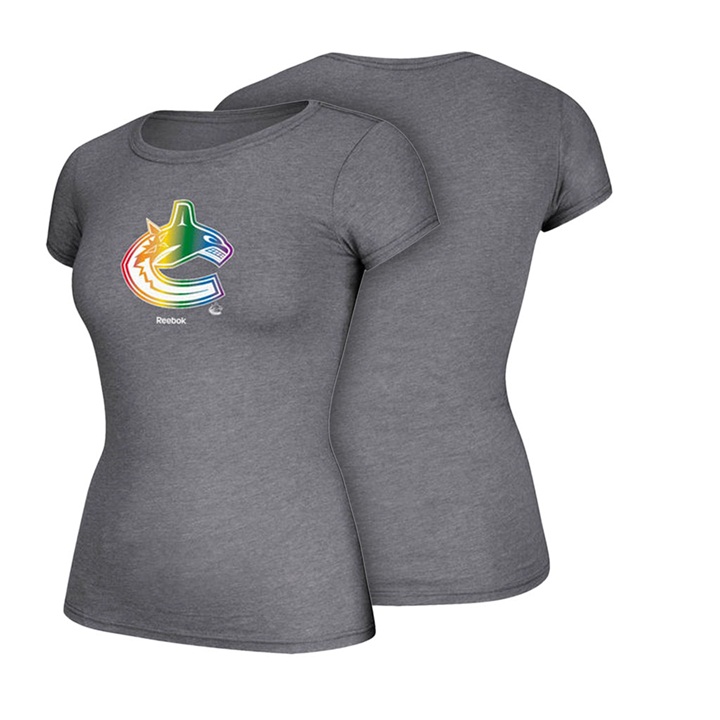 Women Vancouver Canucks Gray Hockey Is For Everyone Rainbow Team Pride T-shirt