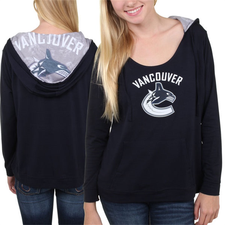 Women Vancouver Canucks Navy Blue Team Logo Long Sleeve Hoodie