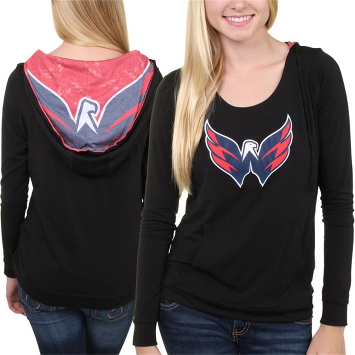 Women Washington Capitals Black Team Logo Long Sleeve Hoodie