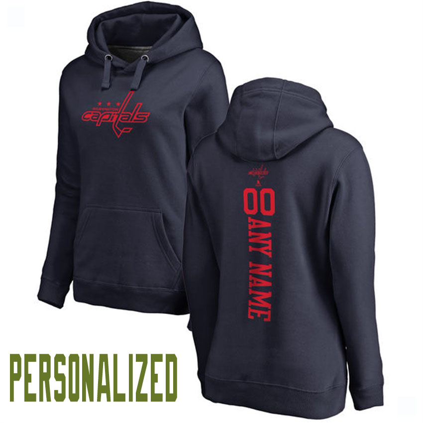 Women NHL Washington Capitals Navy Personalized One Color Backer Pullover Hoodie