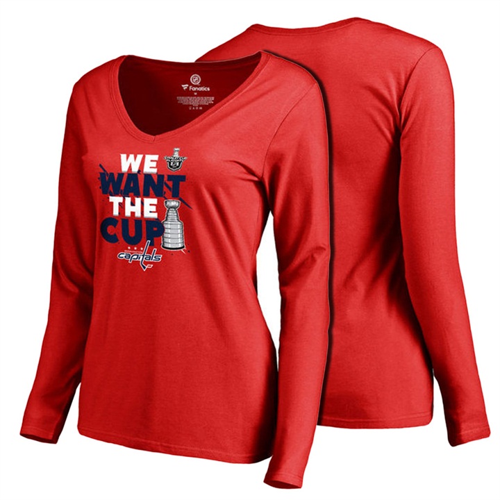 Women Washington Capitals Red Long Sleeve 2017 Stanley Cup T-shirt