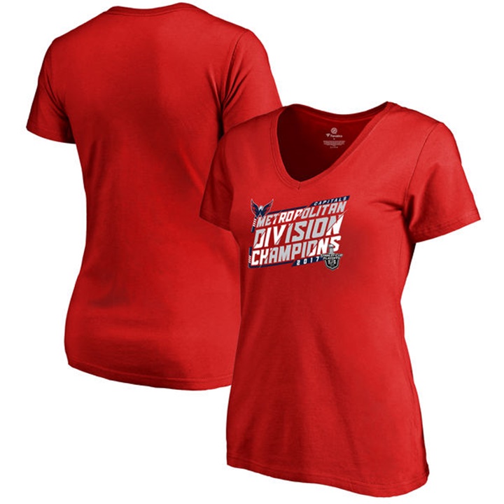 Women Washington Capitals Red Short Sleeve 2017 Metropolitan Division Champions Slim Fit T-shirt