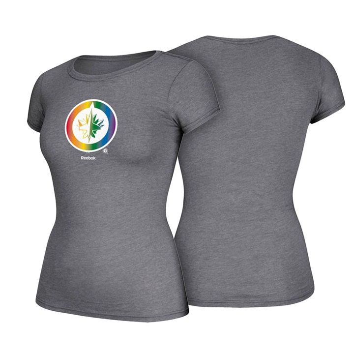 Women Winnipeg Jets Gray Hockey Is For Everyone Rainbow Team Pride T-shirt