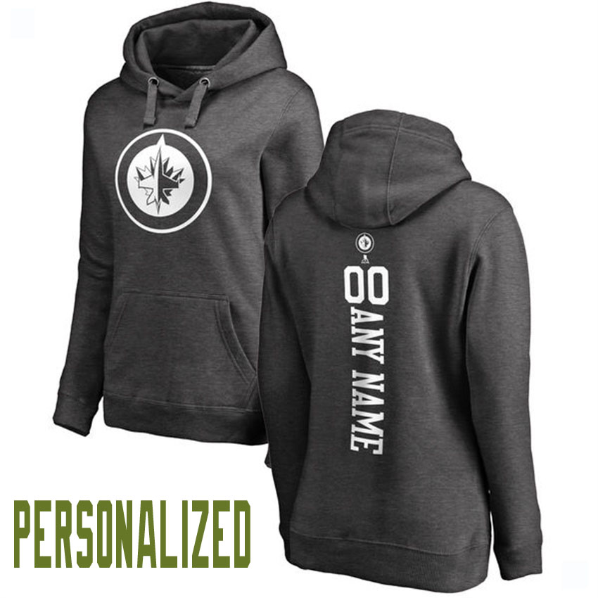 Women NHL Winnipeg Jets Charcoal Personalized One Color Backer Pullover Hoodie