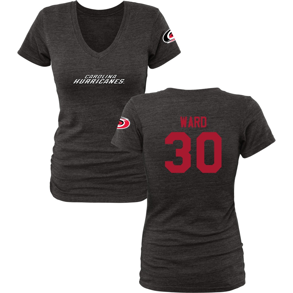 Women's Cam Ward Carolina Hurricanes Black V-Neck Tri-Blend T-Shirt