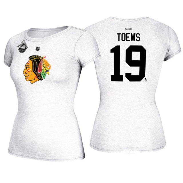 Womens Blackhawks #19 Jonathan Toews White 2017 Winter Classic T-shirt