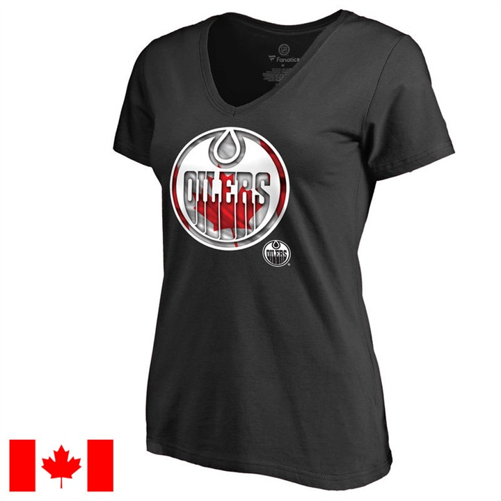 Women's Montreal Black Canada Wave Slim Fit Canada Day T-Shirt