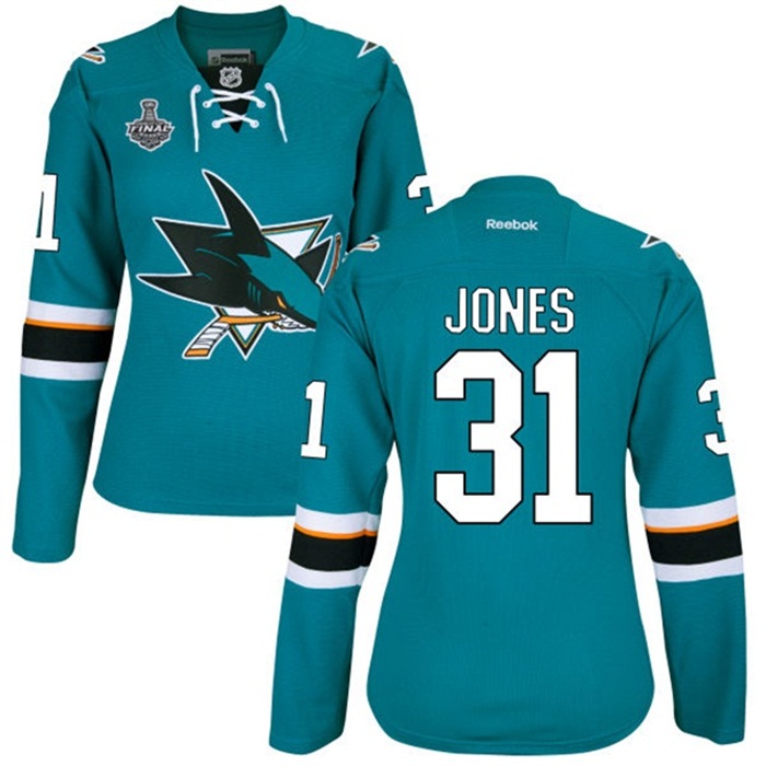 Women's Martin Jones San Jose Sharks #31 2016 Stanley Cup Teal Home Jersey