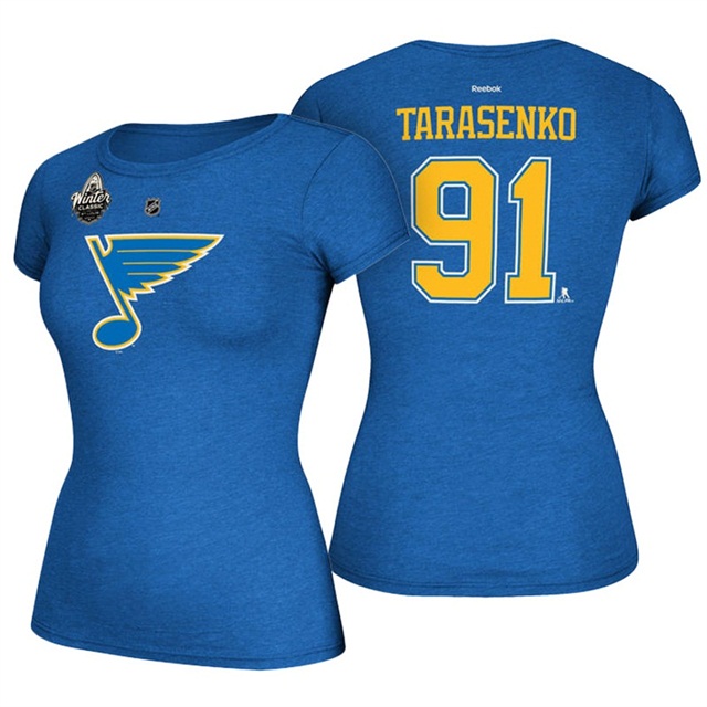 Womens Blues #91 Vladimir Tarasenko Blue 2017 Winter Classic T-shirt