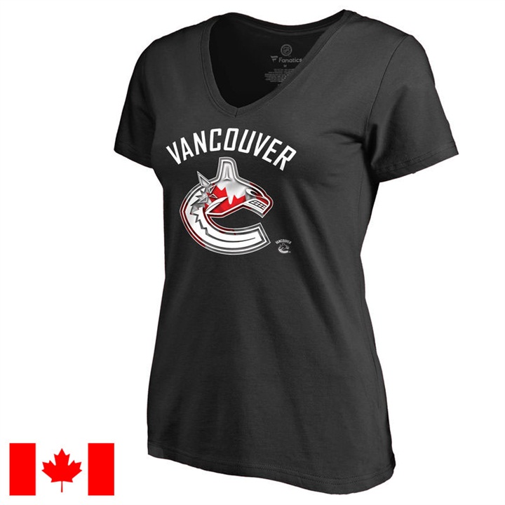 Women's Montreal Black Canada Wave Slim Fit Canada Day T-Shirt