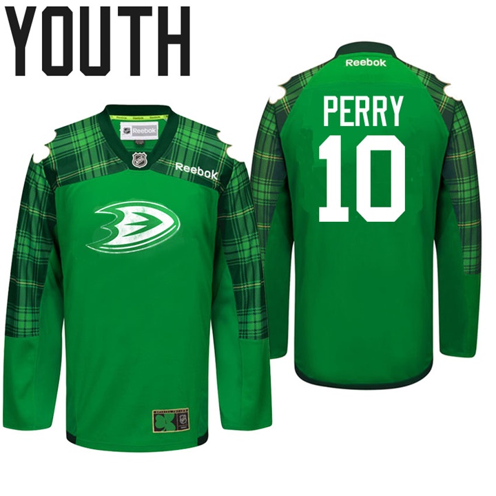 Youth Ducks Corey Perry #10 Green Celebrate St. Patrick Day Jersey