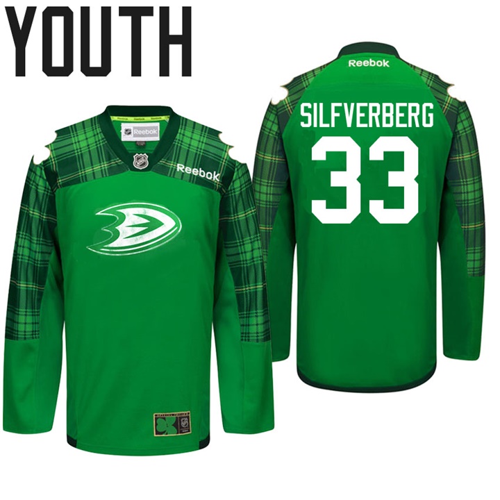 Youth Ducks Jakob Silfverberg #33 Green Celebrate St. Patrick Day Jersey