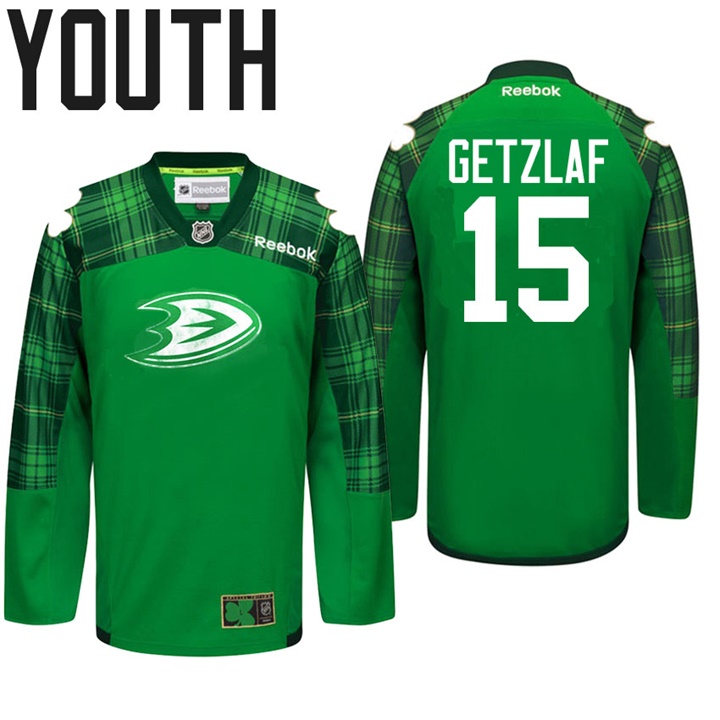 Youth Ducks Ryan Getzlaf #15 Green Celebrate St. Patrick Day Jersey