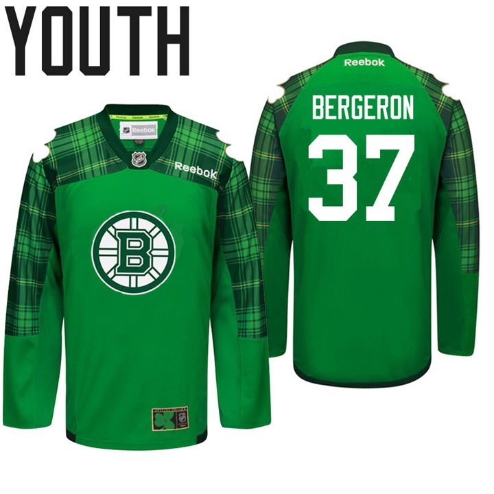 Youth Bruins Patrice Bergeron #37 Green Celebrate St. Patrick Day Jersey