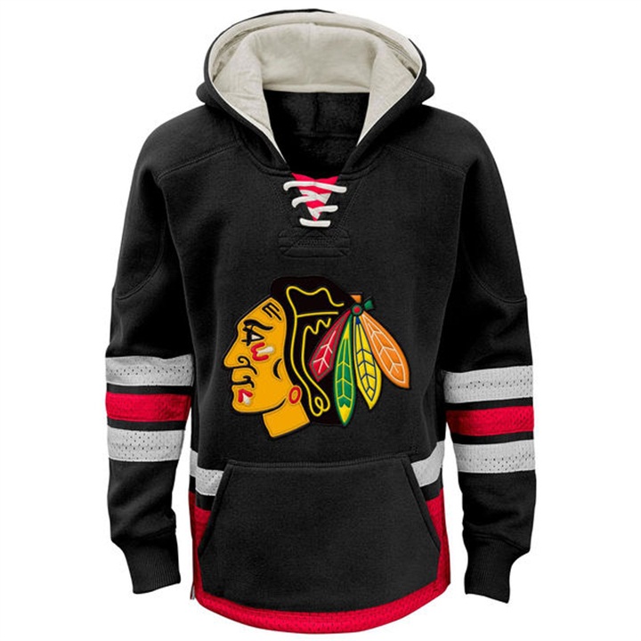 Youth NHL Blackhawks Black Throwback Pullover Hoodie