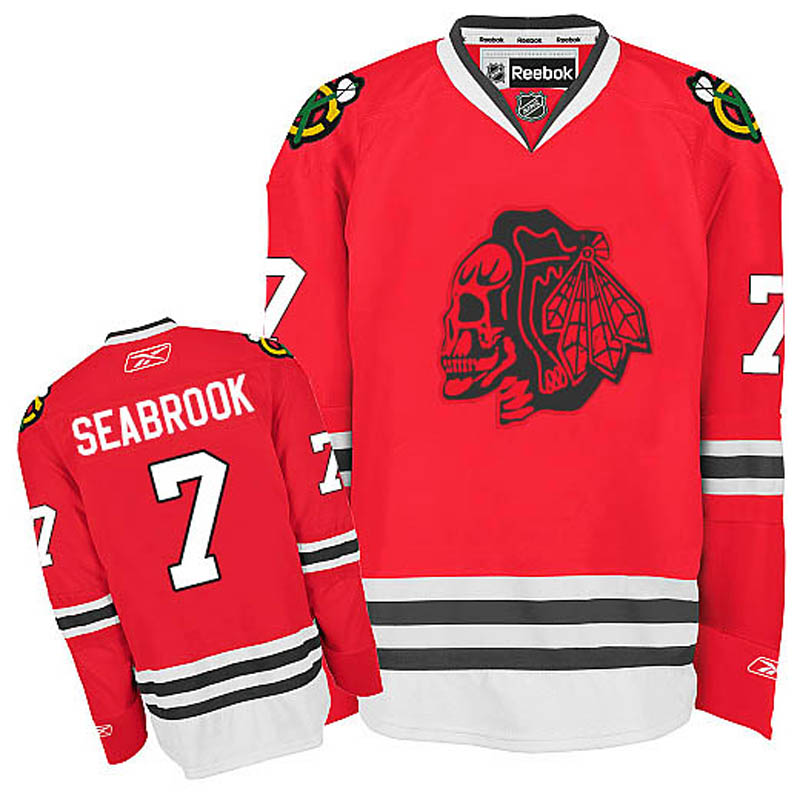 Youth Brent Seabrook Chicago Blackhawks #7 Red Skull Ice Hockey Jersey