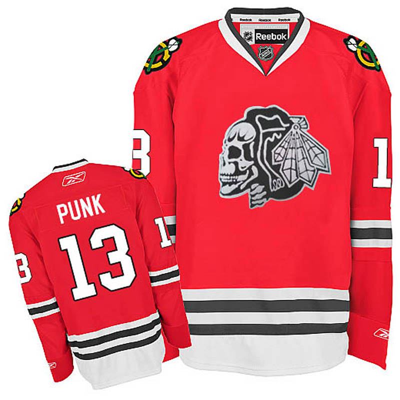 Youth CM Punk Chicago Blackhawks #13 White Skull Ice Hockey Jersey